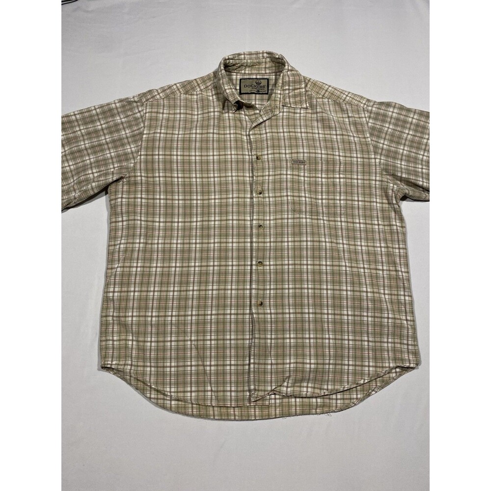 Dockers Button Up Shirt Men's Large Brown Beige Plaid Cotton Blend